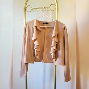 Ruffled Cropped Layering Top in Beige By Boohoo Size M/L